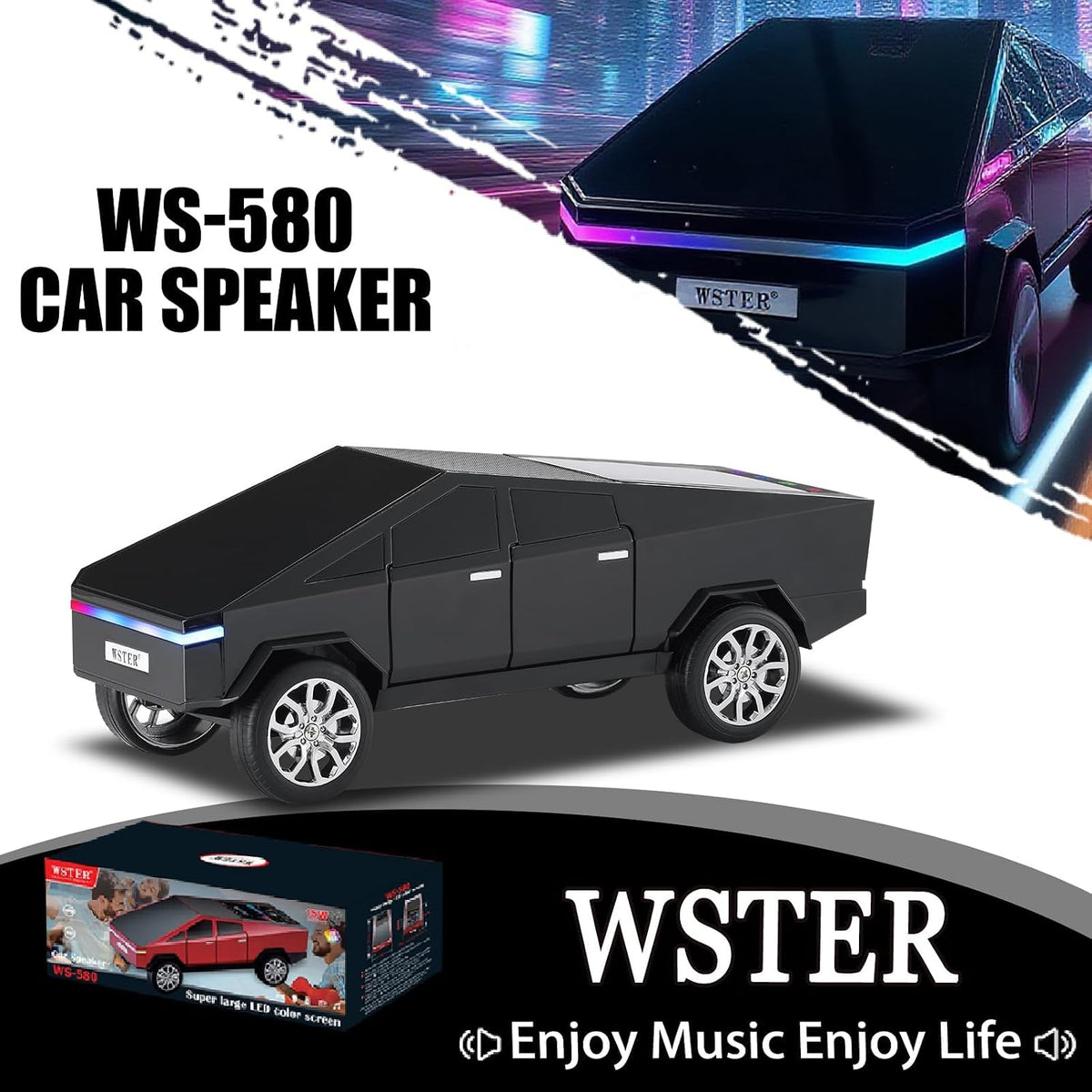 WSTER-580 New Cybertruck Car Shaped Wireless Bluetooth Speakers