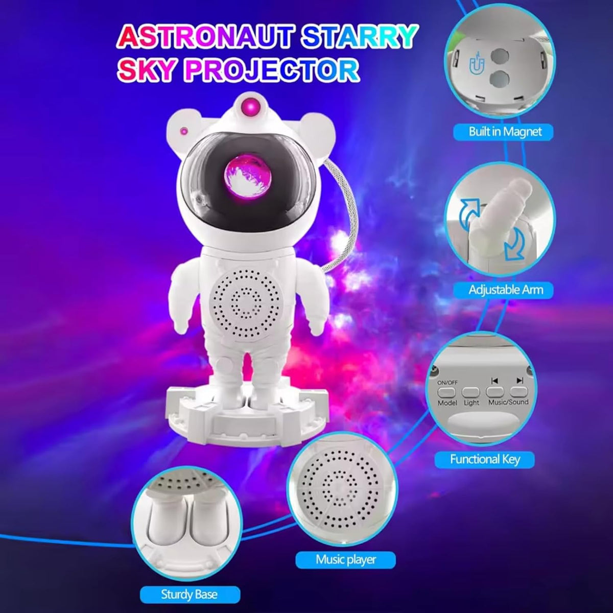 Astronaut Wireless 5W Bluetooth Speaker with Galaxy Projector & 8Hrs Playtime, HD Surround Sound