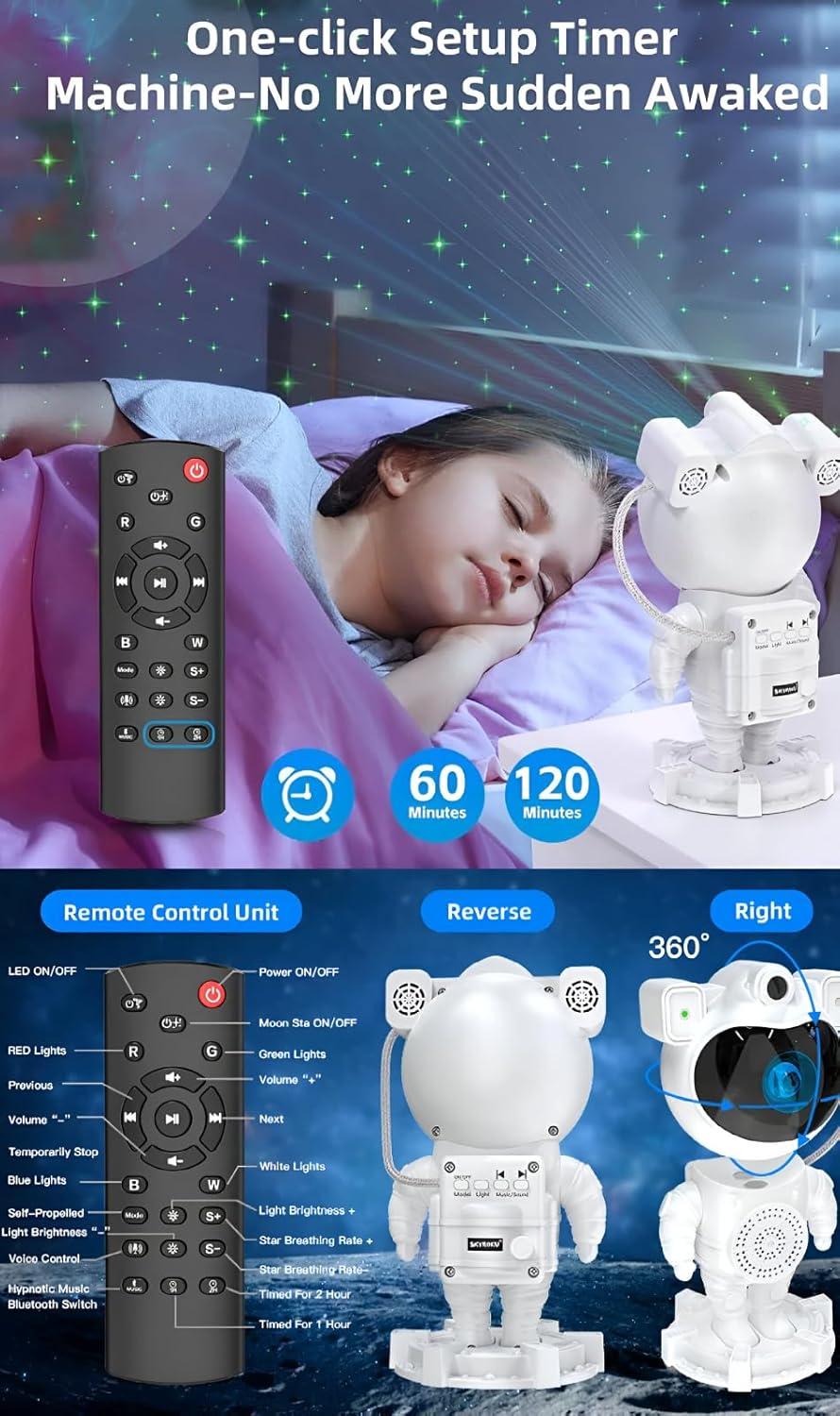 Astronaut Wireless 5W Bluetooth Speaker with Galaxy Projector & 8Hrs Playtime, HD Surround Sound