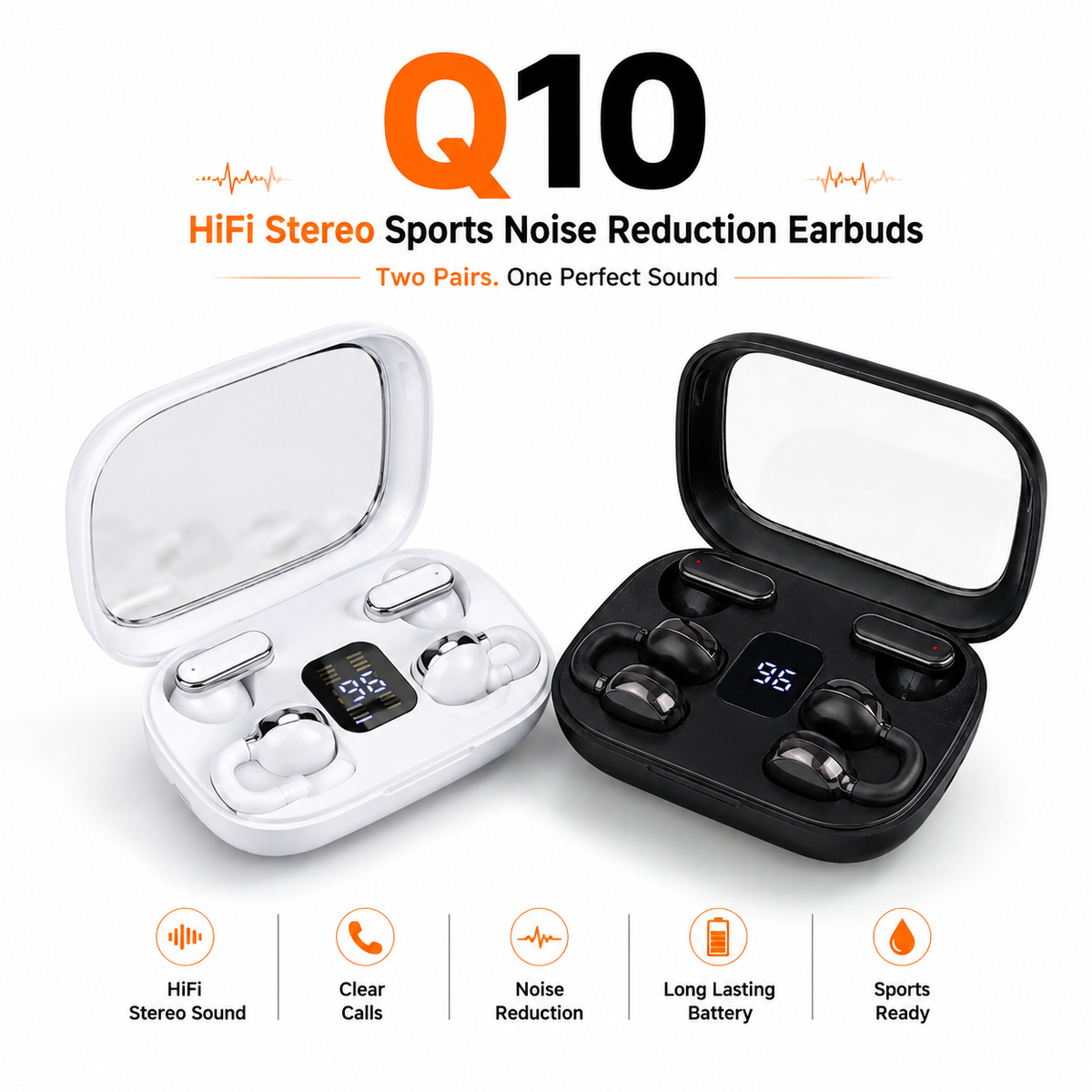 Q10 HiFi Stereo Sports Wireless Earbuds (2 Pairs)